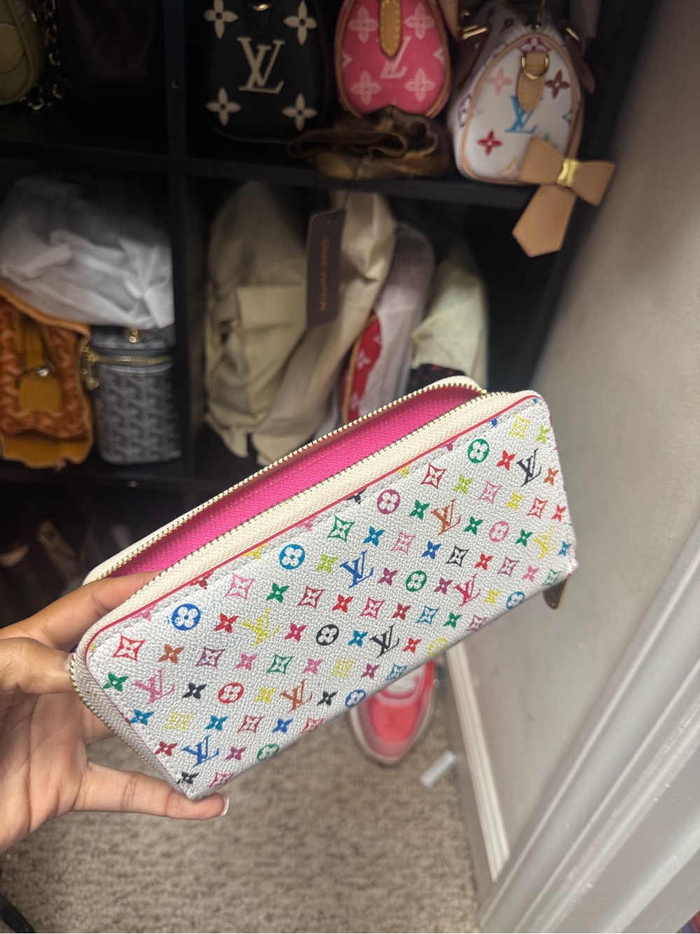 White inspired Multicolor Monogram Zip Cosmetic Pouch